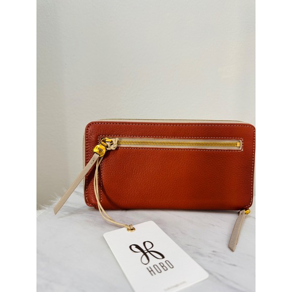 HOBO Hart Large Pebbled Leather Zip Wallet, Credit Card, Cash, ID, Rust, NWT - Picture 6 of 9